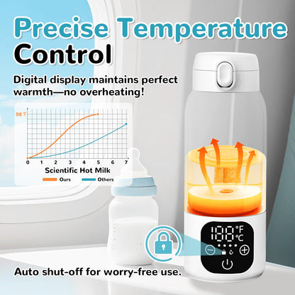 Portable Cordless Bottle Warmer, 17oz Fast Heating Milk Warmer for Travel