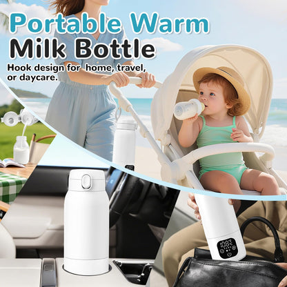 Portable Cordless Bottle Warmer, 17oz Fast Heating Milk Warmer for Travel