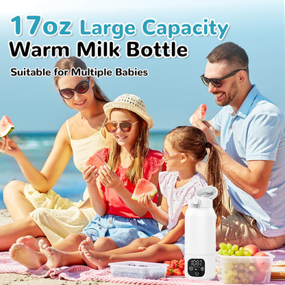 Portable Cordless Bottle Warmer, 17oz Fast Heating Milk Warmer for Travel