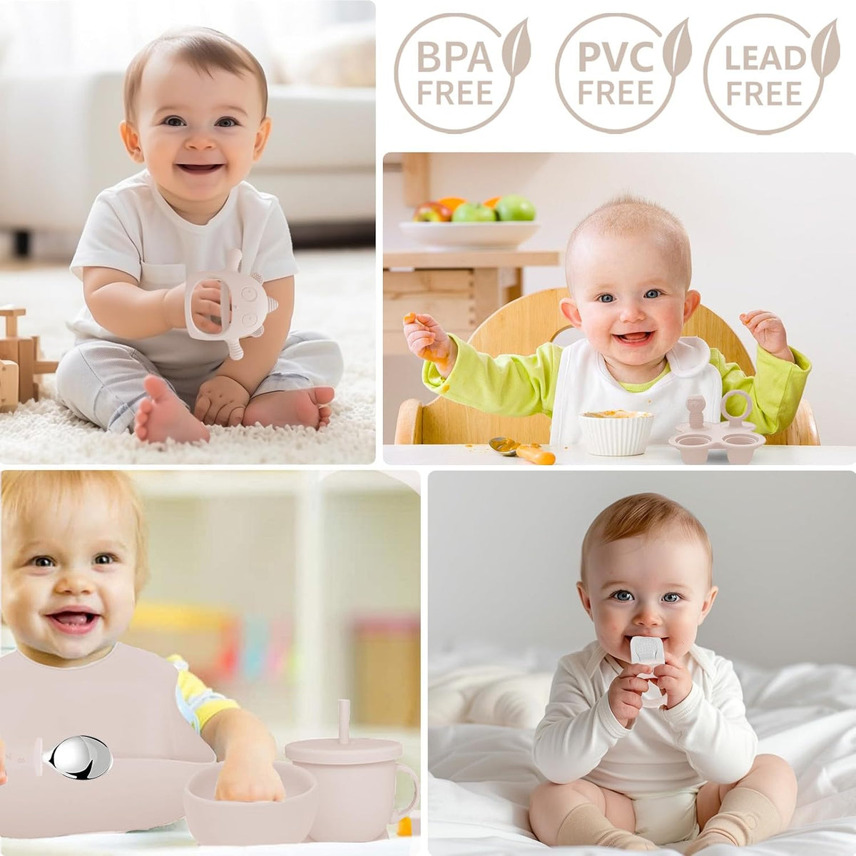Silicone Baby Feeding Set, 14 Pcs Baby Led Weaning Supplies, Baby Spoons & Forks Suction Bowl Divided Plate Bib Cup, First Stage Solid Food Eating Utensils - 6+ Months (Blue)