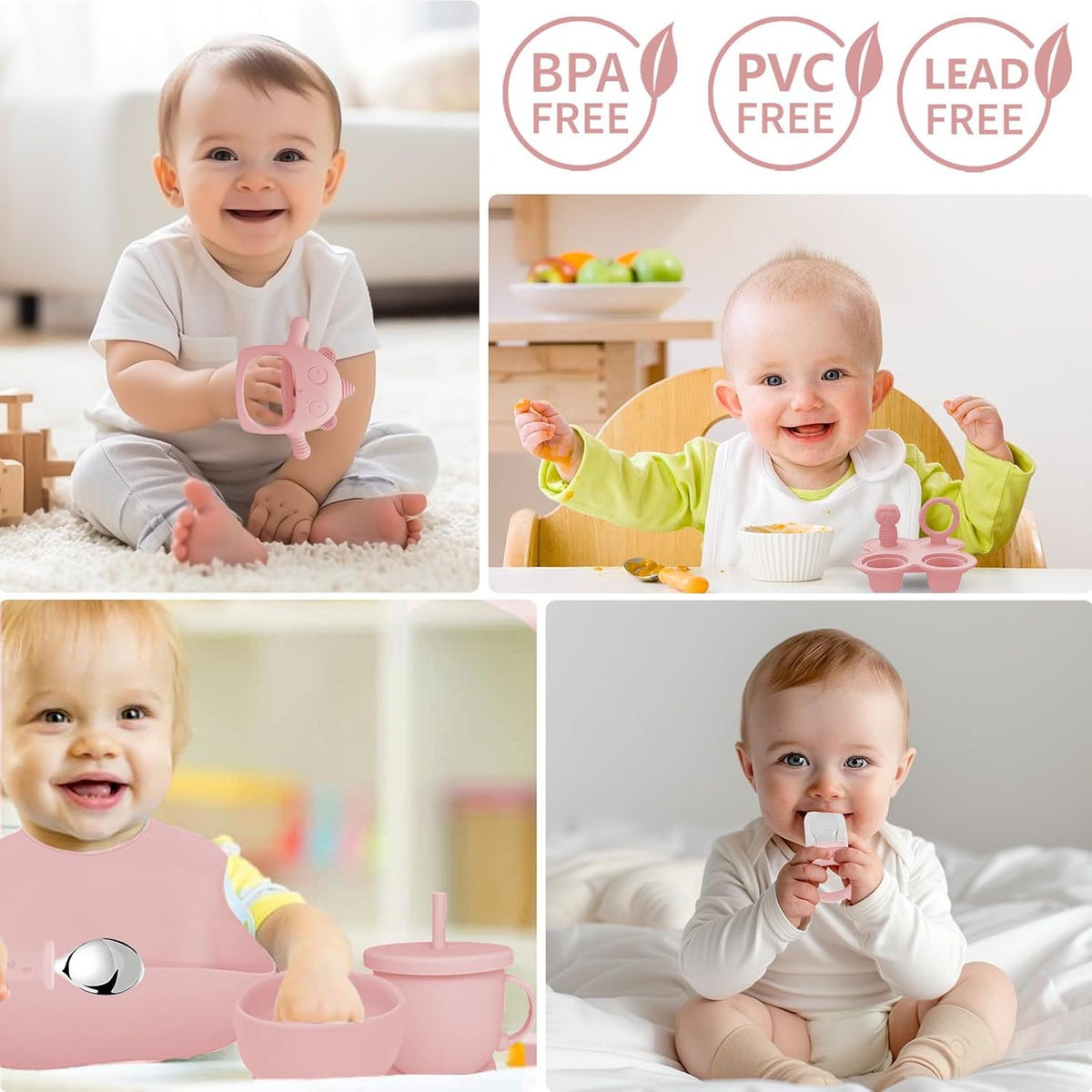 Silicone Baby Feeding Set, 14 Pcs Baby Led Weaning Supplies, Baby Spoons & Forks Suction Bowl Divided Plate Bib Cup, First Stage Solid Food Eating Utensils - 6+ Months (Blue)