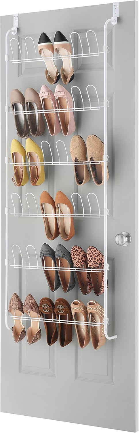 18 Pair Over The Door Shoe Organizer, 6 Tier Hanging Shoe Organizer, Heavy Duty Metal Shoe Holder, Hanging Shoe Rack for Closet Organizer & Storage, 62.8" L x 22.5" W x 5" H, White