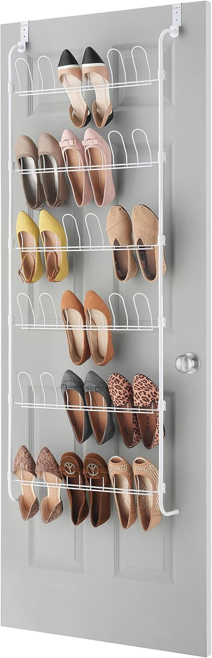 18 Pair Over The Door Shoe Organizer, 6 Tier Hanging Shoe Organizer, Heavy Duty Metal Shoe Holder, Hanging Shoe Rack for Closet Organizer & Storage, 62.8" L x 22.5" W x 5" H, White