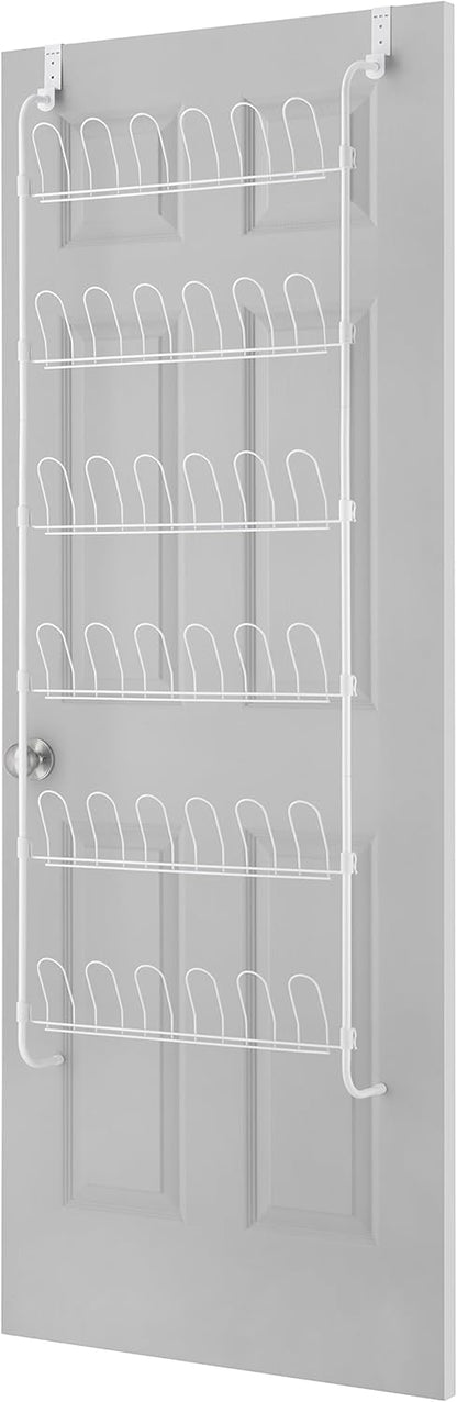 18 Pair Over The Door Shoe Organizer, 6 Tier Hanging Shoe Organizer, Heavy Duty Metal Shoe Holder, Hanging Shoe Rack for Closet Organizer & Storage, 62.8" L x 22.5" W x 5" H, White