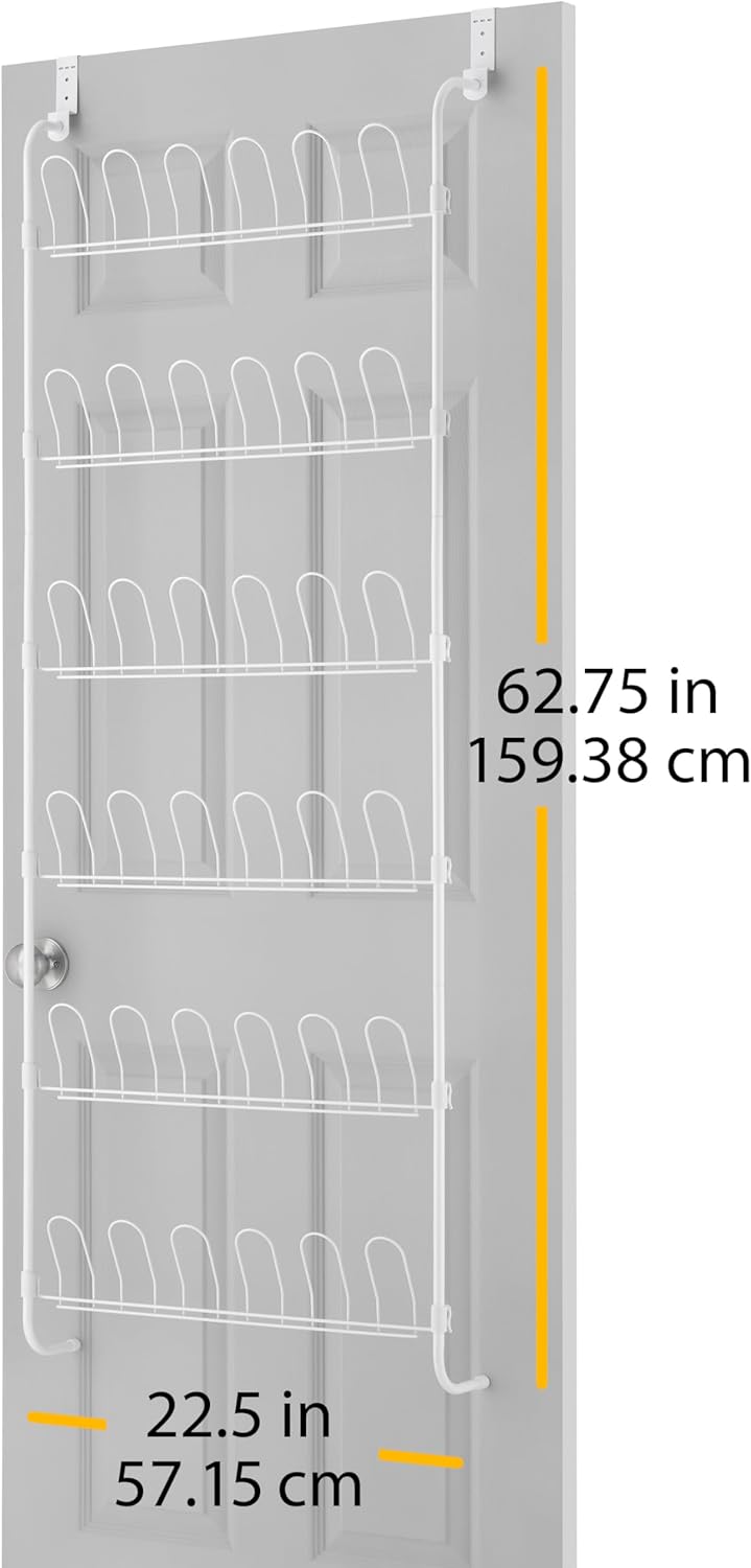 18 Pair Over The Door Shoe Organizer, 6 Tier Hanging Shoe Organizer, Heavy Duty Metal Shoe Holder, Hanging Shoe Rack for Closet Organizer & Storage, 62.8" L x 22.5" W x 5" H, White