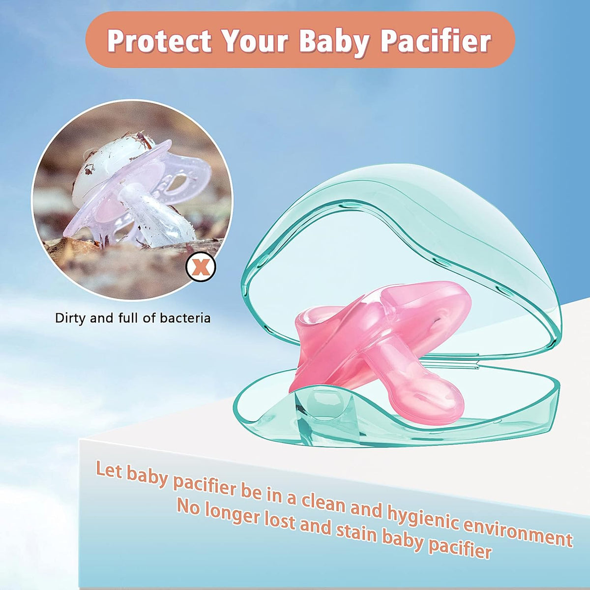 Pacifier Case, BPA Free Pacifier Holder Case,Transparent Container Box for Baby Binky（Not Included),Essential Pacifier Accessories,Alway Keep Paci Clean,Easy to Clean(Pink)