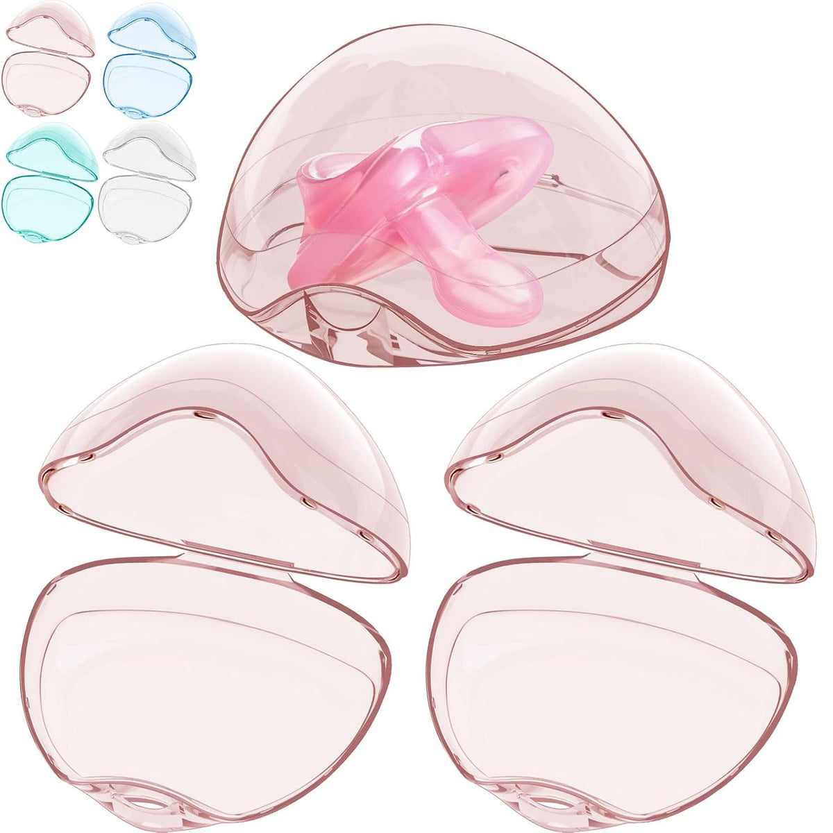 Pacifier Case, BPA Free Pacifier Holder Case,Transparent Container Box for Baby Binky（Not Included),Essential Pacifier Accessories,Alway Keep Paci Clean,Easy to Clean(Pink)