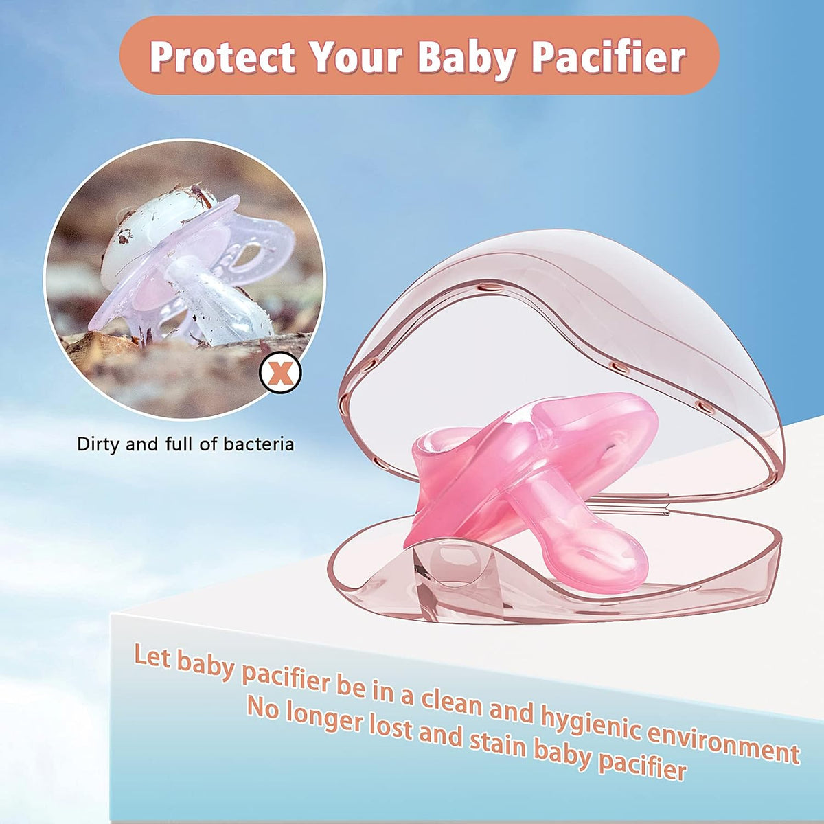 Pacifier Case, BPA Free Pacifier Holder Case,Transparent Container Box for Baby Binky（Not Included),Essential Pacifier Accessories,Alway Keep Paci Clean,Easy to Clean(Pink)