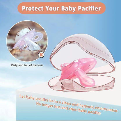 Pacifier Case, BPA Free Pacifier Holder Case,Transparent Container Box for Baby Binky（Not Included),Essential Pacifier Accessories,Alway Keep Paci Clean,Easy to Clean(Pink)