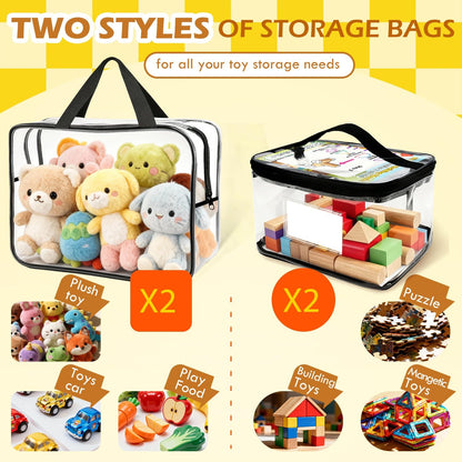 Clear PVC Toy Organizers and Storage Bags with Zipper,Waterproof Organizer for Building Blocks, Puzzles,Board Games & Magnetic Toys,All-in-One Toy Organizers and Storage Solution