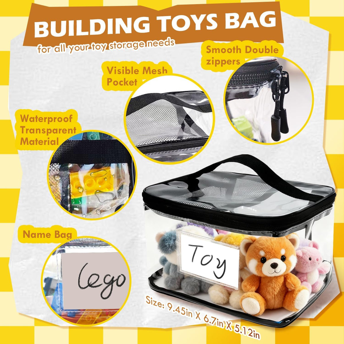 Clear PVC Toy Organizers and Storage Bags with Zipper,Waterproof Organizer for Building Blocks, Puzzles,Board Games & Magnetic Toys,All-in-One Toy Organizers and Storage Solution
