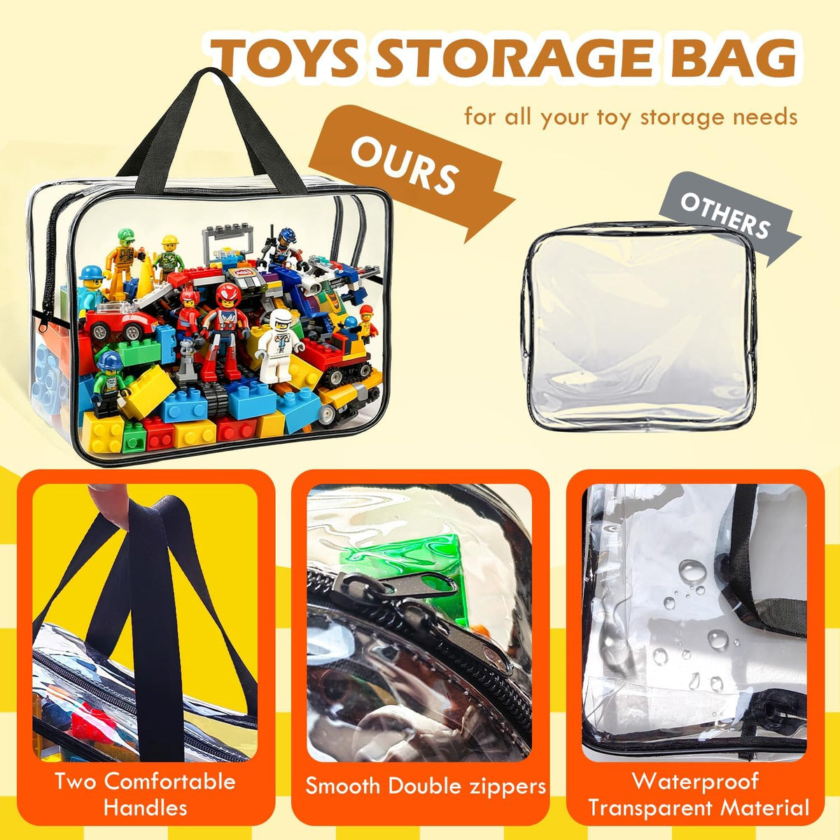 Clear PVC Toy Organizers and Storage Bags with Zipper,Waterproof Organizer for Building Blocks, Puzzles,Board Games & Magnetic Toys,All-in-One Toy Organizers and Storage Solution