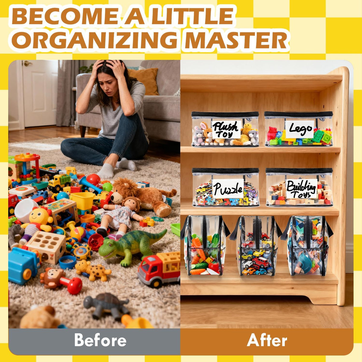 Clear PVC Toy Organizers and Storage Bags with Zipper,Waterproof Organizer for Building Blocks, Puzzles,Board Games & Magnetic Toys,All-in-One Toy Organizers and Storage Solution