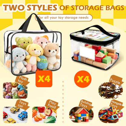 Clear PVC Toy Organizers and Storage Bags with Zipper,Waterproof Organizer for Building Blocks, Puzzles,Board Games & Magnetic Toys,All-in-One Toy Organizers and Storage Solution