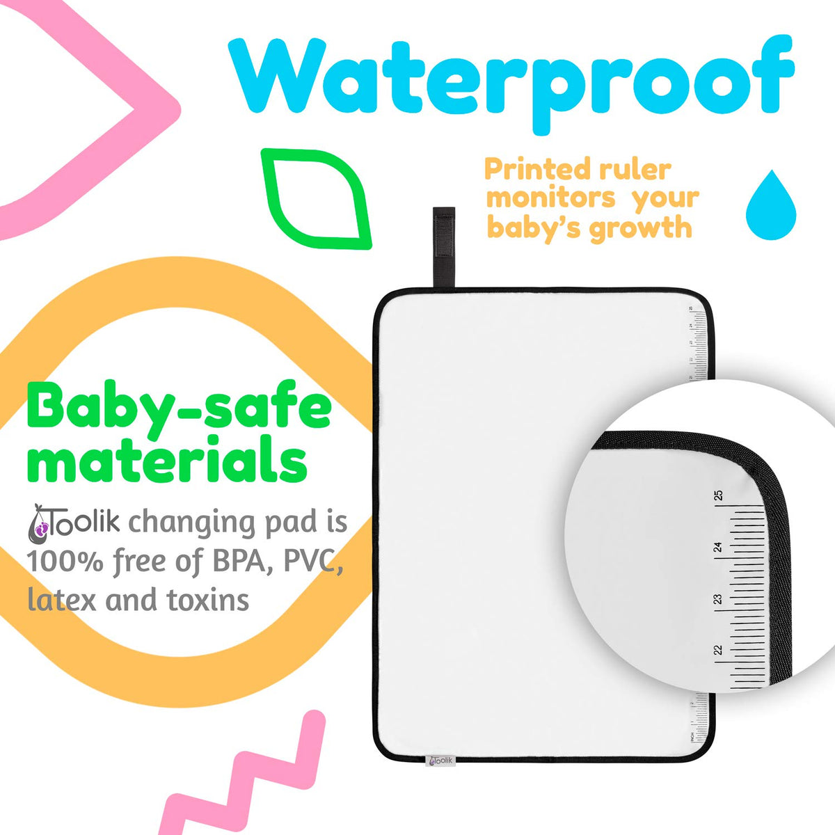 Toolik Baby Diaper Changing Pad, Extra Large (27.5 x 19.7 inch) Waterproof Mat for Stroller Walks or Diaper Bag, Fits Newborn and Toddler for Quick Change on the go, Black with 3D Cube