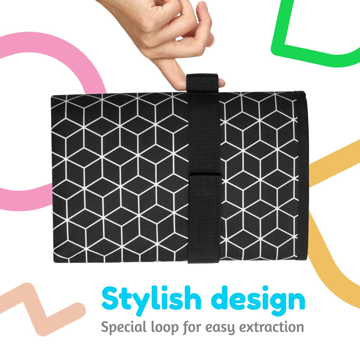 Toolik Baby Diaper Changing Pad, Extra Large (27.5 x 19.7 inch) Waterproof Mat for Stroller Walks or Diaper Bag, Fits Newborn and Toddler for Quick Change on the go, Black with 3D Cube