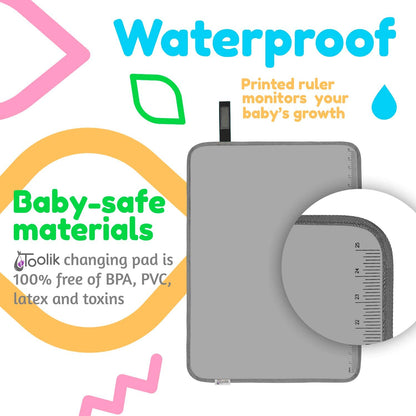Toolik Baby Diaper Changing Pad, Extra Large (27.5 x 19.7 inch) Waterproof Mat for Stroller Walks or Diaper Bag, Fits Newborn and Toddler for Quick Change on the go, Black with 3D Cube