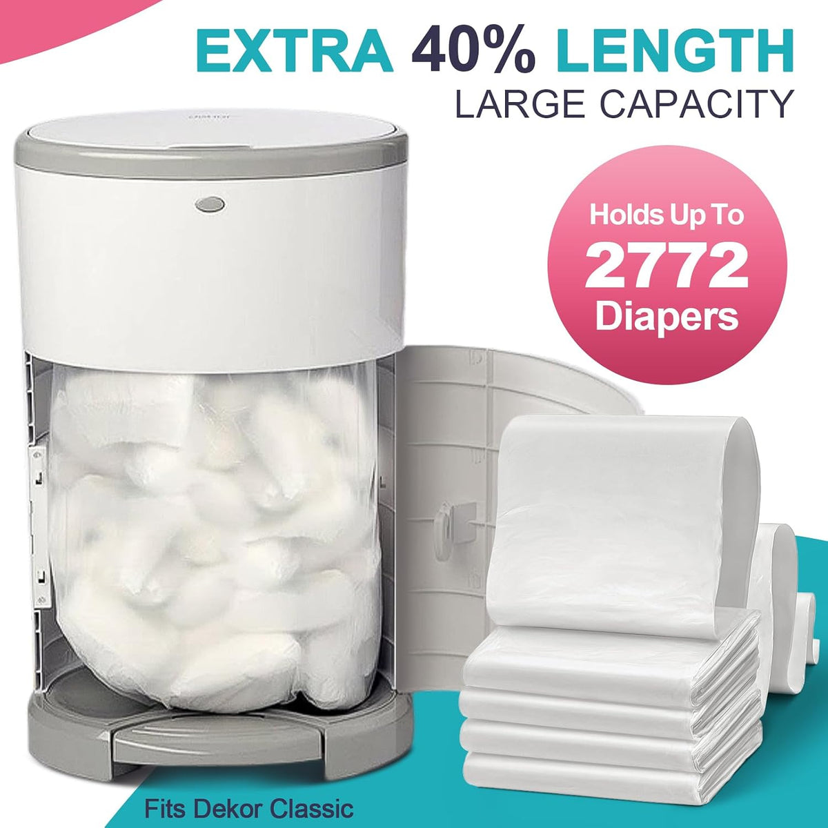 Refills Compatible with DEKOR Classic Diaper Pail Refill Bags