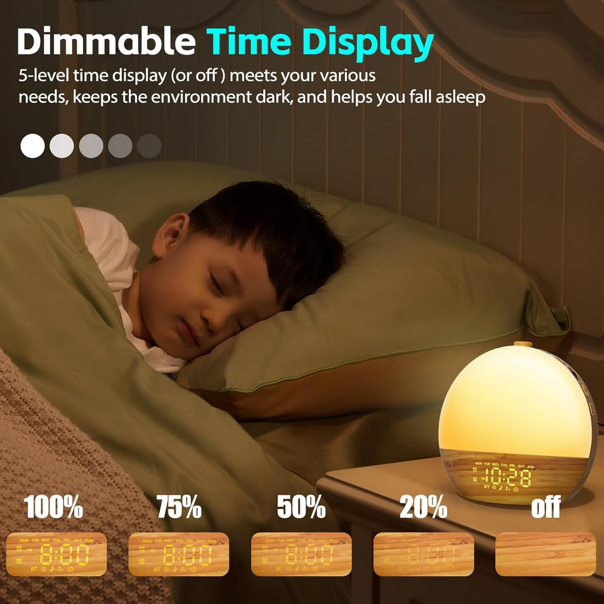 Sunrise Alarm Clock, Noise Sound Machine Night Light, Wood Grain