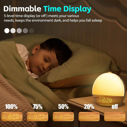Sunrise Alarm Clock, Noise Sound Machine Night Light, Wood Grain