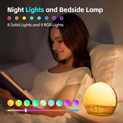 Sunrise Alarm Clock, Noise Sound Machine Night Light, Wood Grain