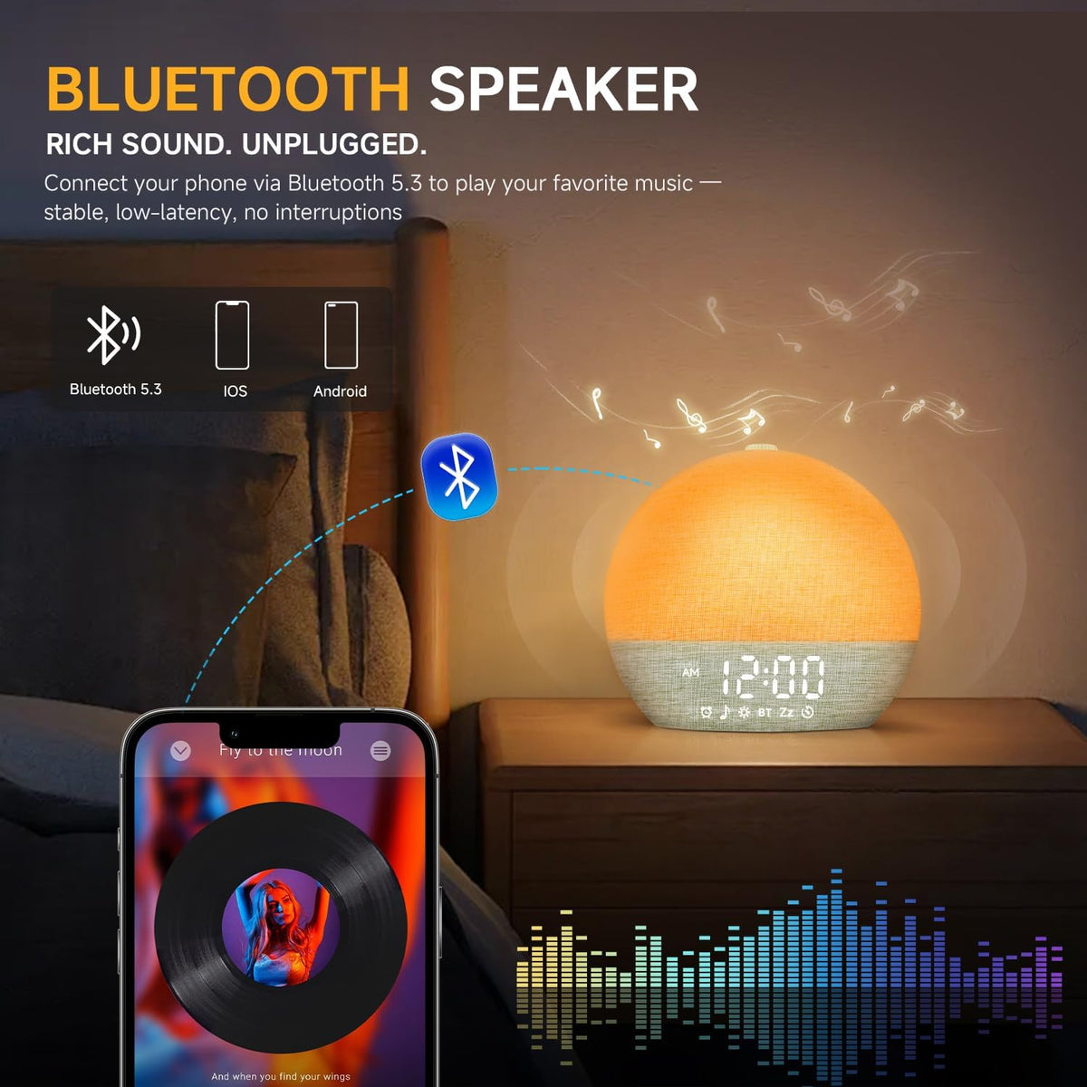 Sunrise Alarm Clock, Noise Sound Machine Night Light, Wood Grain