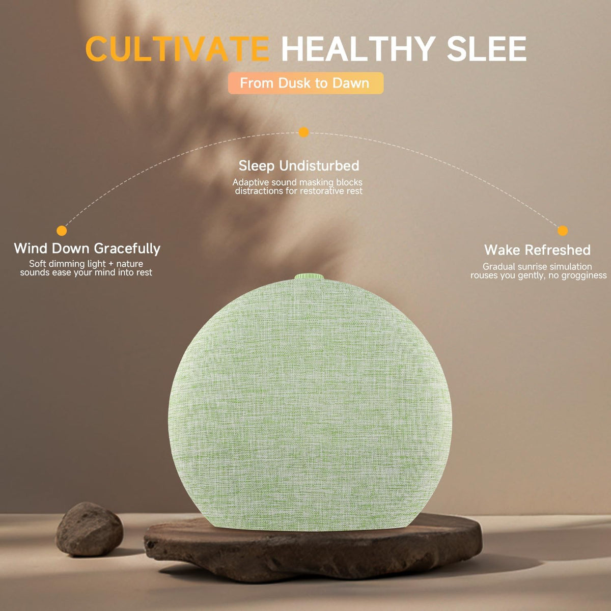 Sunrise Alarm Clock, Noise Sound Machine Night Light, Wood Grain