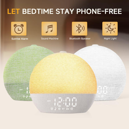 Sunrise Alarm Clock, Noise Sound Machine Night Light, Wood Grain
