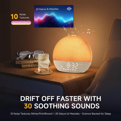 Sunrise Alarm Clock, Noise Sound Machine Night Light, Wood Grain