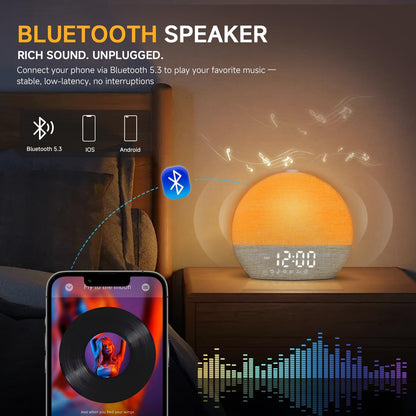 Sunrise Alarm Clock, Noise Sound Machine Night Light, Wood Grain