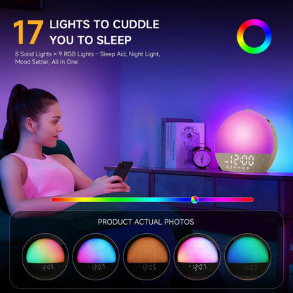Sunrise Alarm Clock, Noise Sound Machine Night Light, Wood Grain