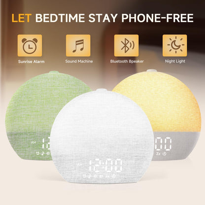 Sunrise Alarm Clock, Noise Sound Machine Night Light, Wood Grain