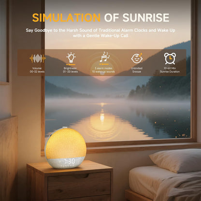 Sunrise Alarm Clock, Noise Sound Machine Night Light, Wood Grain