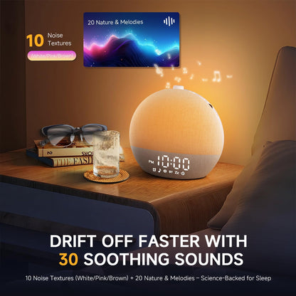 Sunrise Alarm Clock, Noise Sound Machine Night Light, Wood Grain