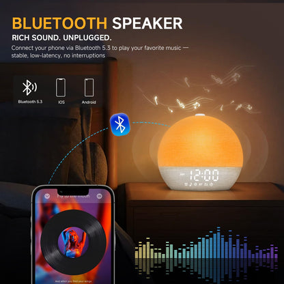 Sunrise Alarm Clock, Noise Sound Machine Night Light, Wood Grain