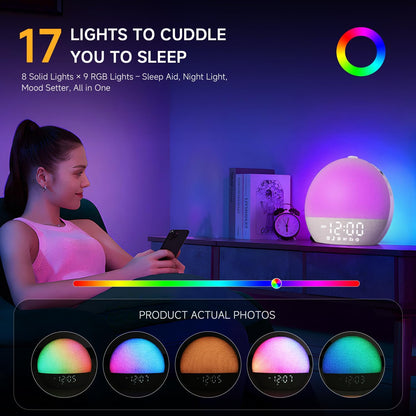 Sunrise Alarm Clock, Noise Sound Machine Night Light, Wood Grain