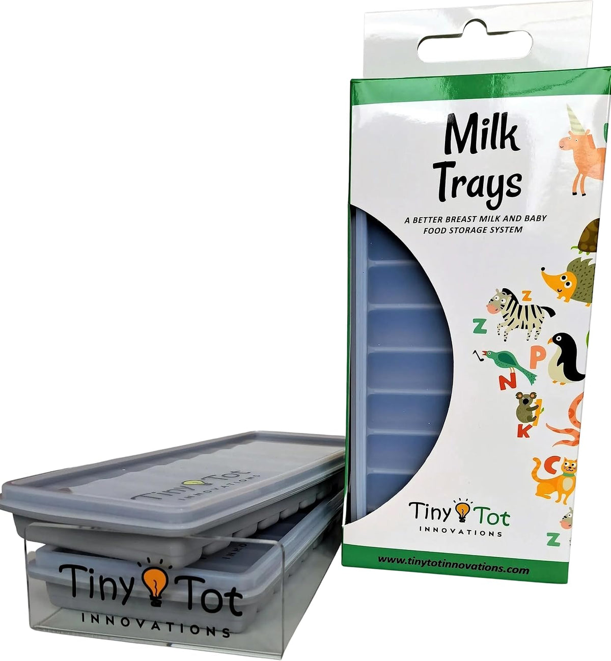 Breast Milk Freezer Storage Trays, 10-1oz Bars, 2 Silicone Tray Containers w/Leak Resistant Lids, Food Grade Silicone (Milk Trays)