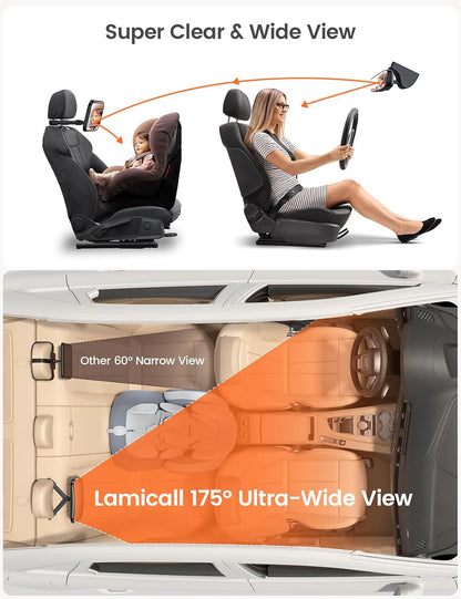 Backseat Baby Car Mirror, Safe Never Shake & Fall, Wide Clear View