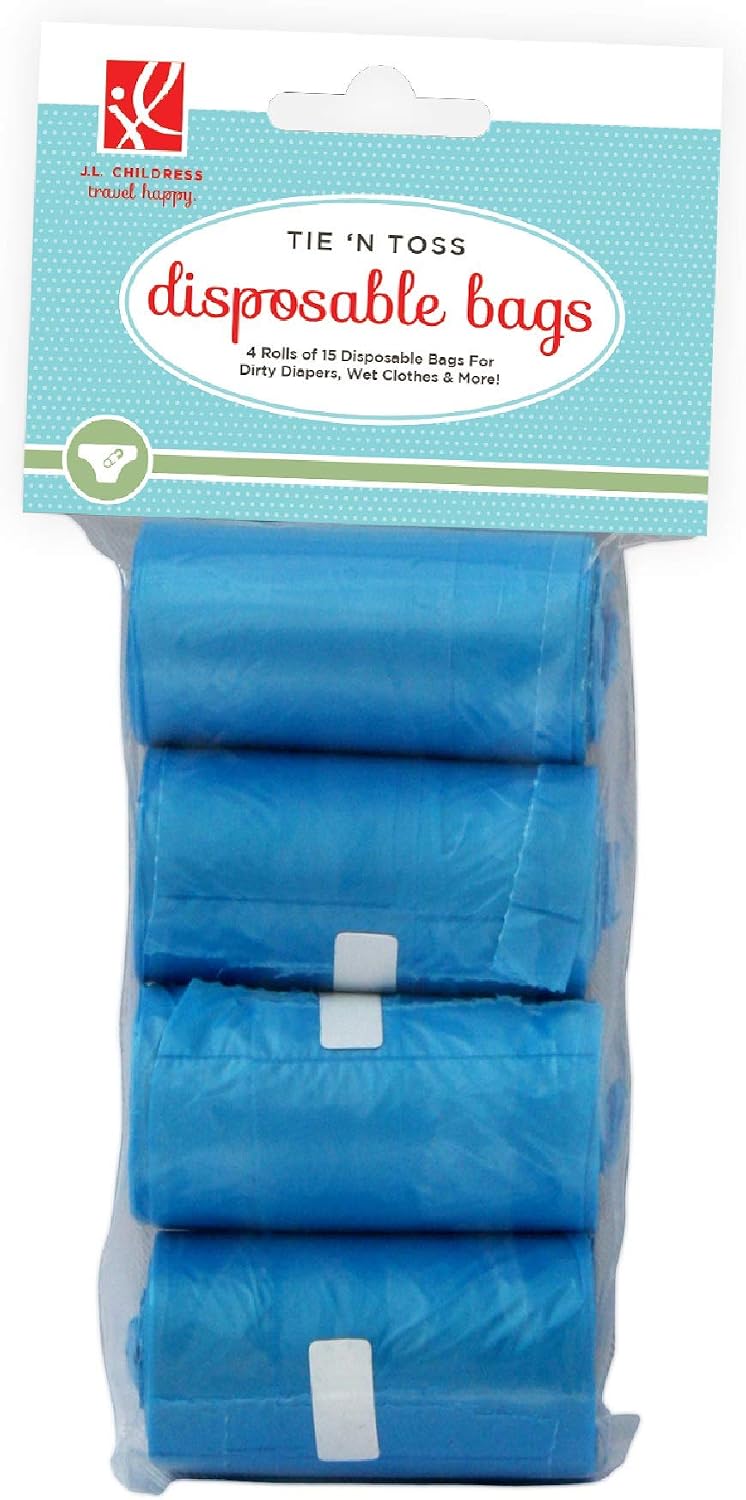 J.L. Childress Bag 'N Bags, Portable Fabric Duffel Dispenser and Waste Bag Refill, Easily Hooks to Stroller or Diaper Bag, Includes 30 Disposable Bags, Black