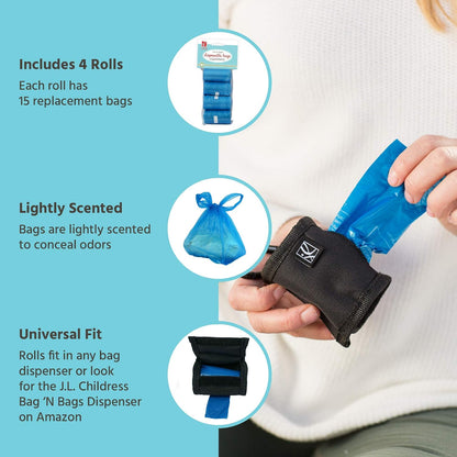 J.L. Childress Bag 'N Bags, Portable Fabric Duffel Dispenser and Waste Bag Refill, Easily Hooks to Stroller or Diaper Bag, Includes 30 Disposable Bags, Black
