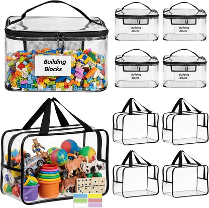 Clear Toy Storage Bags, 10-Pack PVC Organizer Bags with Labels
