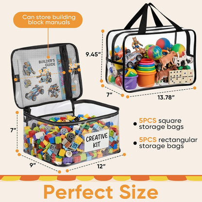 Clear Toy Storage Bags, 10-Pack PVC Organizer Bags with Labels