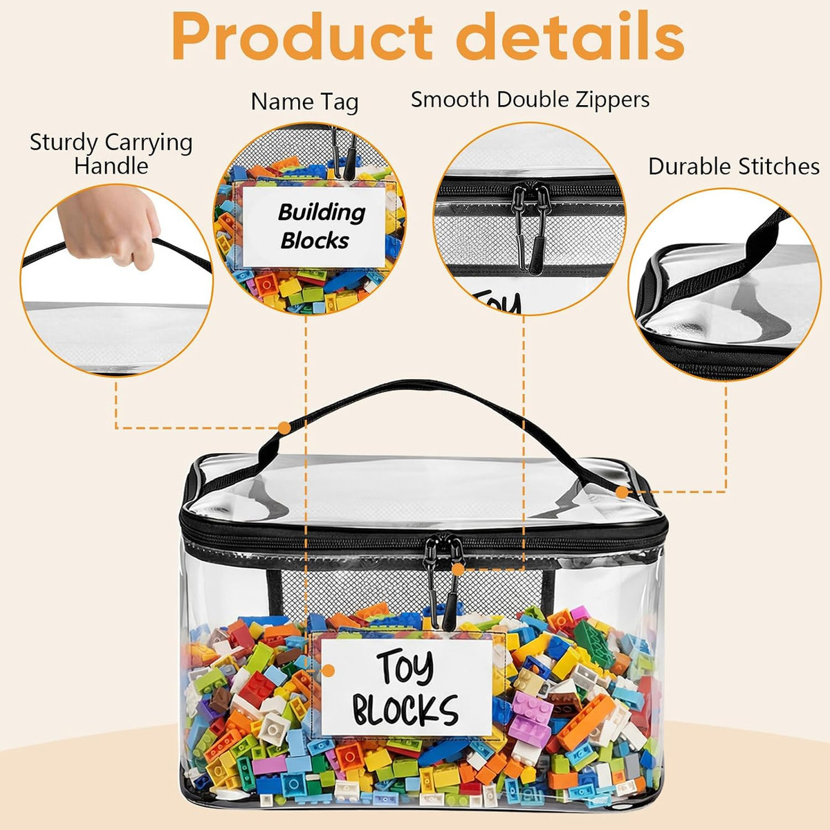 Clear Toy Storage Bags, 10-Pack PVC Organizer Bags with Labels