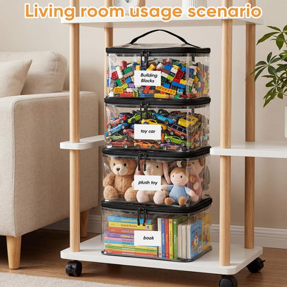 Clear Toy Storage Bags, 10-Pack PVC Organizer Bags with Labels