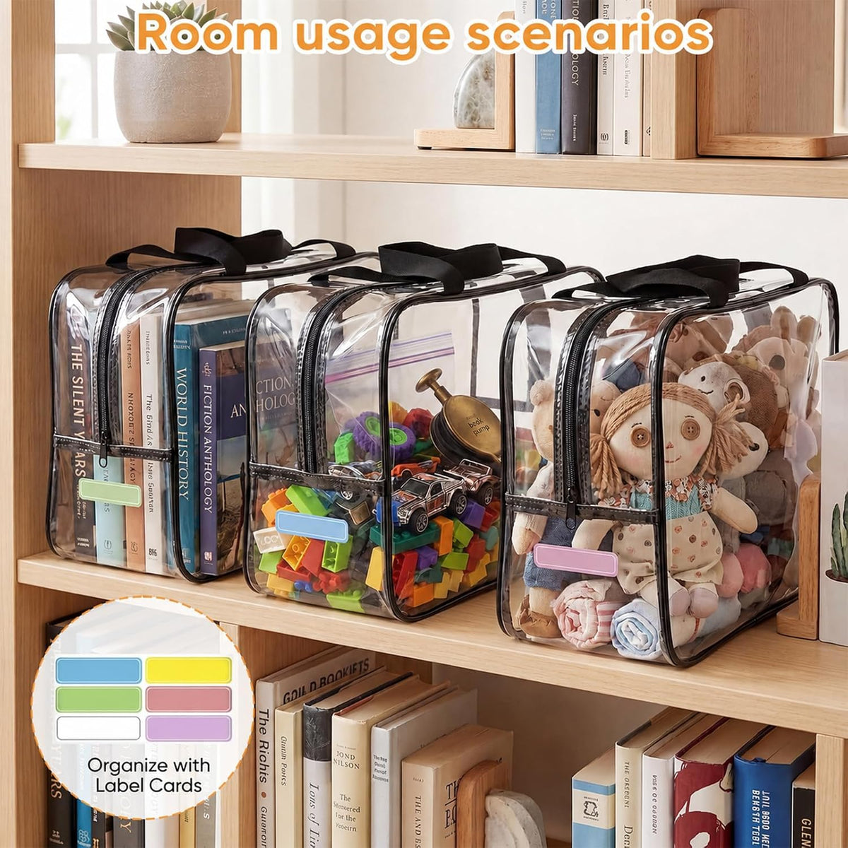 Clear Toy Storage Bags, 10-Pack PVC Organizer Bags with Labels