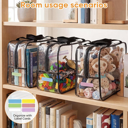 Clear Toy Storage Bags, 10-Pack PVC Organizer Bags with Labels