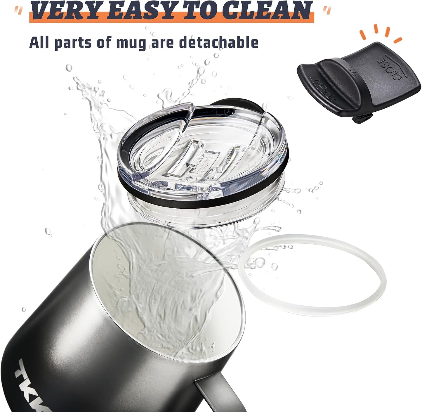 12 oz Insulated Coffee Mug with Handle Ceramic Coating Detachable Slider Lid Stainless Steel Tumbler Double Wall Vacuum Travel Cup