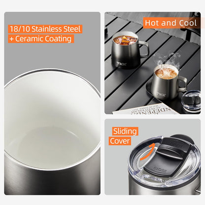 12 oz Insulated Coffee Mug with Handle Ceramic Coating Detachable Slider Lid Stainless Steel Tumbler Double Wall Vacuum Travel Cup