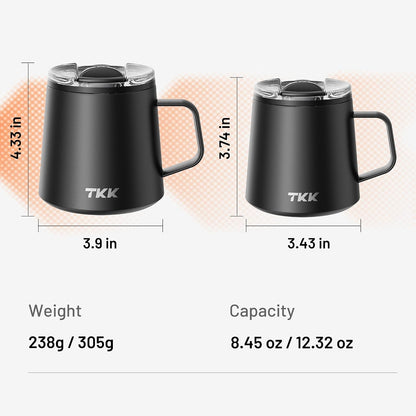 12 oz Insulated Coffee Mug with Handle Ceramic Coating Detachable Slider Lid Stainless Steel Tumbler Double Wall Vacuum Travel Cup
