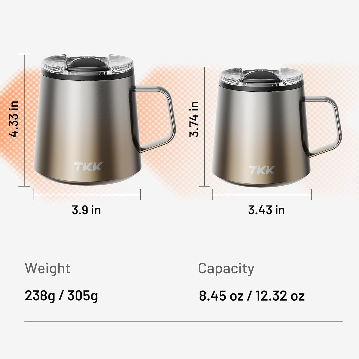 12 oz Insulated Coffee Mug with Handle Ceramic Coating Detachable Slider Lid Stainless Steel Tumbler Double Wall Vacuum Travel Cup